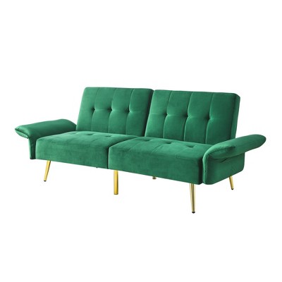 NicBex 77.5 Inch Velvet Futon Sofa Bed,Convertible Sleeper Loveseat Couch with Folded Armrests for Living Room,Bedroom,Office,Apartment