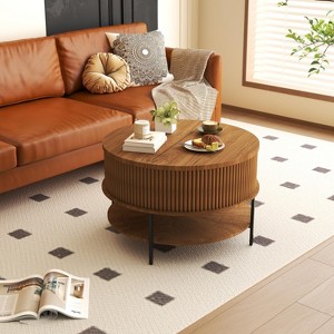 CAVINAS Flip-Top Round Coffee Table,Farmhouse Center Table with Storage,Sliding Doors,Hidden Compartment,Metal Frame,Tea Table for Living Room - 1 of 4