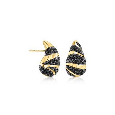 Ross-Simons 11.00 ct. t.w. Black Spinel Animal-Print Teardrop Earrings in 18kt Gold Over Sterling