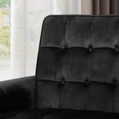 Black Velvet Modern Glam Accent Chair with Birch Legs