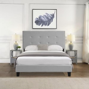 NicBex Upholstered Queen Size Platform Bed Frame with Pull Point Tufted Headboard for Kids Teens Adults,Gray - 1 of 4