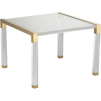 55 Downing Street Modern Cast Acrylic Accent Side End Table 23 1/2" x 24" Clear Gold Spaces Living Room Bedroom Bedside Entryway