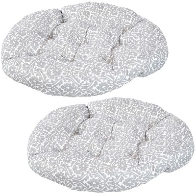 Sunnydaze Indoor/Outdoor Large Round Tufted Floor Meditation or Chair Cushion - 22" - Gray Damask - 2pk