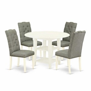 HomeStock 5-Pc Linen White Finish Solid Wood Top - Round Dining Room Set with High Back - Seats 4 - 1 of 4