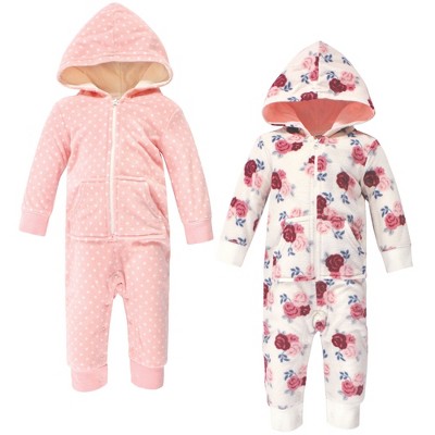 Hudson Baby Infant Girl Fleece Jumpsuits, Coveralls, and Playsuits 2pk, Floral