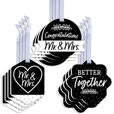 Big Dot of Happiness Mr. and Mrs. - Assorted Hanging Black and White Wedding or Bridal Shower Favor Tags - Gift Tag Toppers - Set of 12