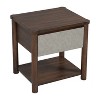 Gulches 2-Pack Farmhouse Nightstands - Drawer & Open Shelf Bedside Tables, Modern Wood End Tables for Bedroom Living Room Walnut&Light Gray - 3 of 4