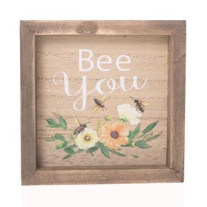 Dicksons Bee You Honey Bees and Flowers Rustic 5 x 5 Wood Tabletop Plaque - 1 of 3