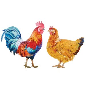 Collections Etc Realistic Hen and Rooster Iron Garden Stakes - Set of 2 - 1 of 2
