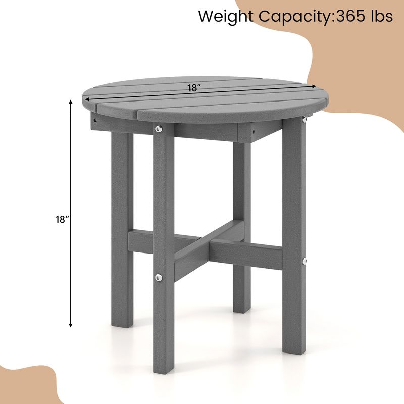 Costway Patio 18'' Adirondack Round Side Table All Weather HDPE End Table Outdoor Grey, 3 of 11