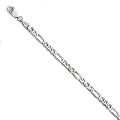 Black Bow Jewelry 4mm 14k White Gold Flat Figaro Chain Bracelet