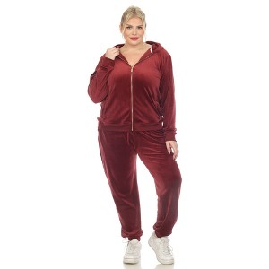 Women's Plus Size 2 Piece Velour Tracksuit Set - White Mark - 1 of 4