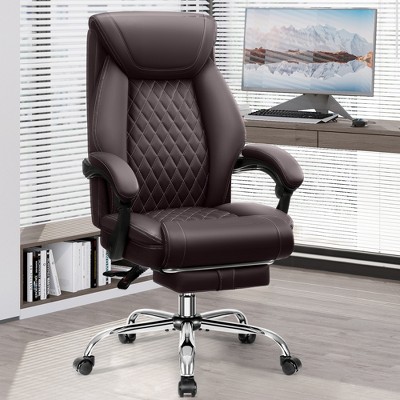 KERDOM Executive Leather Chair Adjustable High Back, Comfy Reclining Chair for Home Office, Dark Coffee