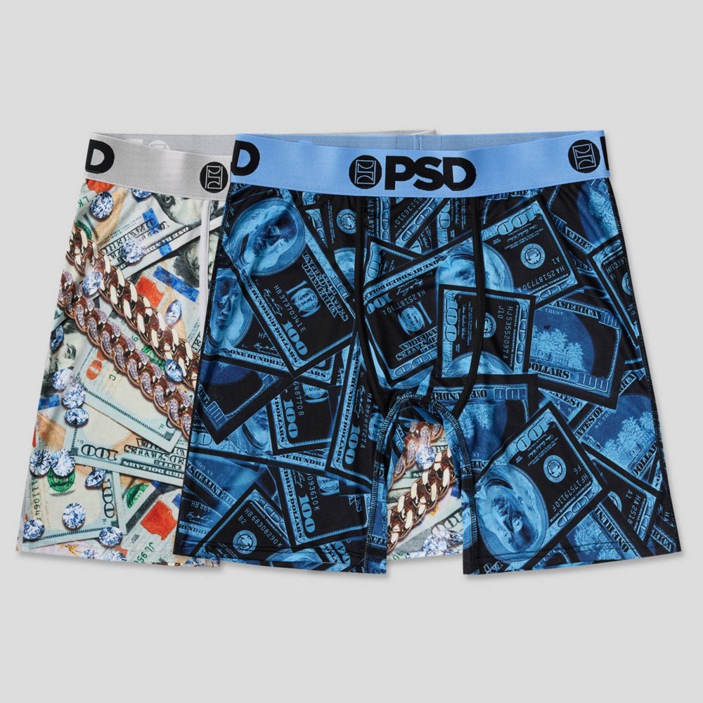 PSD Men's 2pk Paper Chase Boxer Briefs - Blue Icy Money/Gold Money XS