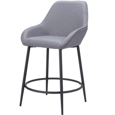 HomeRoots Set of Two 25" Gray And Black Fabric And Steel Counter Height Bar Chairs
