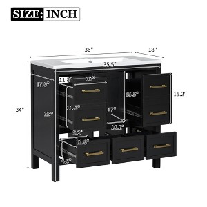 Mshliw 36'' Bathroom Vanity with Resin Sink, Solid Wood Frame Freestanding Cabinet with 5 Drawers, Soft Close Door, and Ample Storage Space - 1 of 4