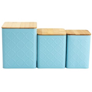 MegaChef 3 Piece Square Iron Canister Set in Turquoise - 1 of 4