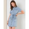 Allegra K Women's Jean Casual Collared Belted Button Down Denim Shirt Dress - 2 of 4