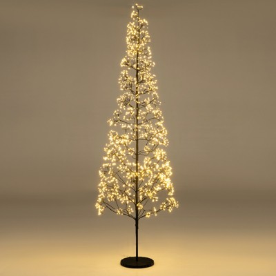 Tangkula 5/6/7 FT Lighted Alpine Tree with 1000/1500/2100 White LED Lights Weighted Base for Christmas Black