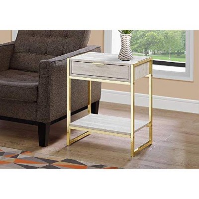 Beige Marble and Gold Rectangular End Table with Storage