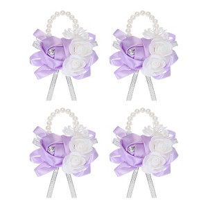Unique Bargains Decorative Wedding Prom Party Artificial Rose Wrist Corsages 4 Pcs - 1 of 3
