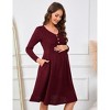 Maternity V Neck Knit Ribbed Dress Casual Long Sleeve Midi Sweater Dress with Pocket Photoshoot Baby Shower - 3 of 4