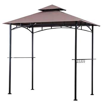 Four Seasons Courtyard Grill Gazebo With LED Lights, 2 Glass Shelves, and Durable Powder Coated Steel Frame for Backyard Lawn and Outdoor Use, Brown