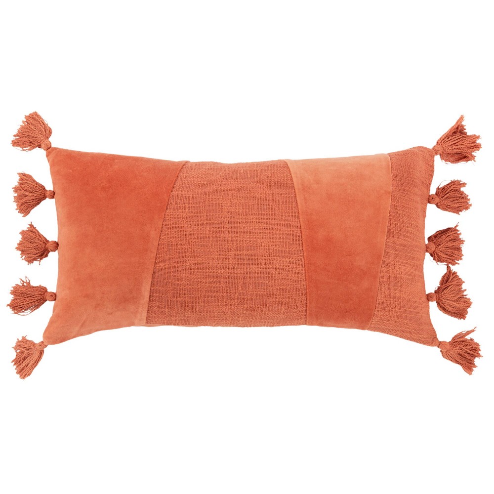 Photos - Pillow Rizzy Home 14"x26" Oversized Geometric Lumbar Throw  Cover Orange: Cotton Velvet, Tassels, Hidden Zipper