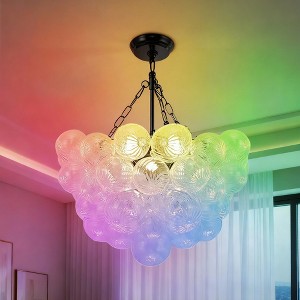 DORESshop 1-Light Black Bubble Ball Glass Integrated LED Chandelier, RGBCW Dimmable Cluster Ceiling Light for Dining Room, Bedroom - 1 of 4
