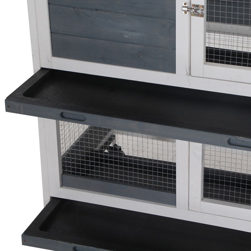 PawHut Wooden Rabbit Hutch Bunny Hutch Elevated Pet House Cage Small Animal Habitat with Tray Door Openable Top for Indoor 57.75" x 18" x 32.5" Gray, 5 of 9