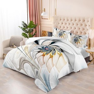 Hachikiko Black White Gold Marble Geometry Comforter Set,3D Printed Modern Bedding with Pillowcases - 1 of 4