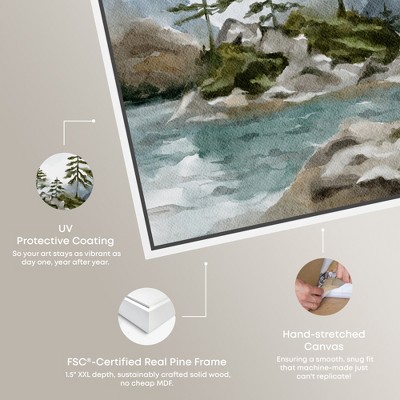 Cold Winter Lake Landscape Canvas Art with White Frame