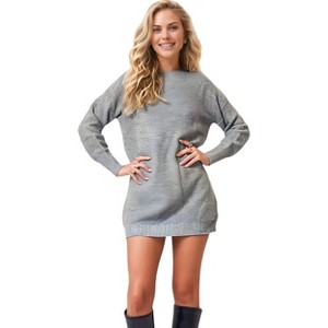 Anna-Kaci Women's Knit Sweater Dress with Ribbed Hem and Cuffs - Medium, Gray - 1 of 4