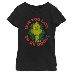 Girl's Dr. Seuss Christmas Grinch Is it too Late T-Shirt - 1 of 4