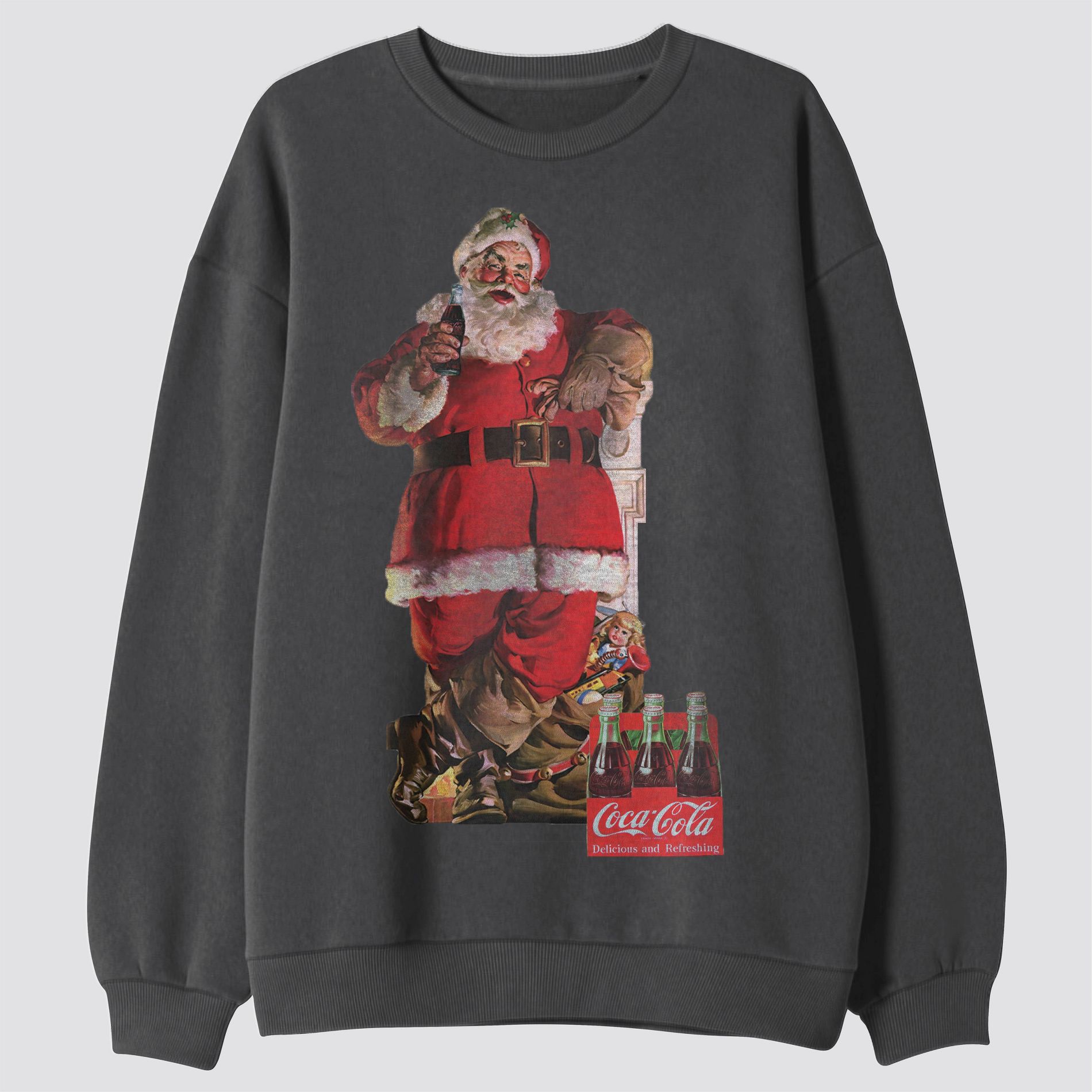Men's Coca-Cola Santa Crewneck Graphic Sweatshirt - Dark Gray