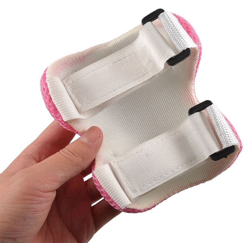 Unique Bargains Cycling Roller Skating Plastic Wrist Elbow Knee Support Brace 6 in 1 Set Protective Pads Pink White 4.9" x 3.9", 4 of 9