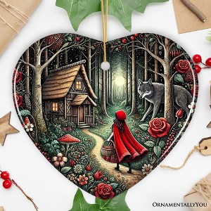 Sly Wolf and Red Riding Hood Ornament, Mystic Woodland Fantasy Holiday Decoration| Ornamentallyyou - 1 of 4