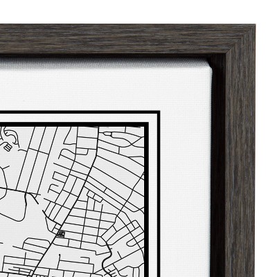 Sylvie Nashville Modern Map Gray Framed Canvas Wall Art, 18x24
