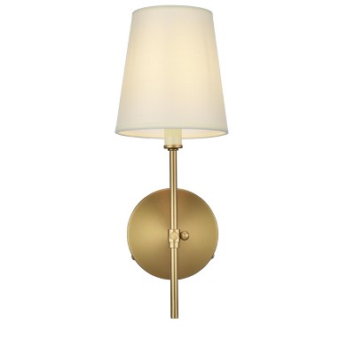 Satin Gold Iron Wall Sconce with White Fabric Shade