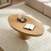 Sapphtopaz Modern Oval Coffee Table with Sturdy Pedestal Handcraft Drum Dining Table with Relief Groove&Wood Veneer Center Table for Living Room - 3 of 4