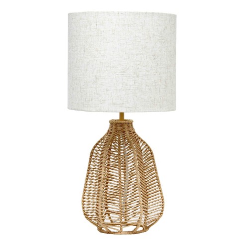 21 Vintage Rattan Wicker Style Paper Rope Bedside Table Lamp With Fabric  Shade Light Beige - Lalia Home : Target