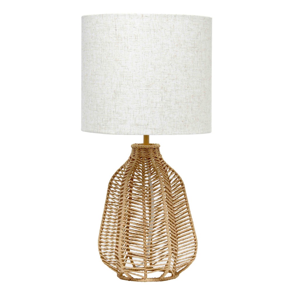 Photos - Floodlight / Garden Lamps Vintage 21"  Rattan Wicker Style Paper Rope Bedside Table Lamp with Fabric 