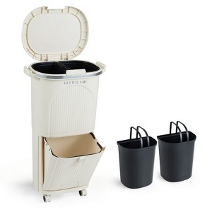 Costway 10 Gallon Kitchen Trash Can with Lid, 2 Removable Buckets, Step Pedal & Wheels - 1 of 4