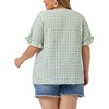 Agnes Orinda Women's Plus Size Gingham 1950s Sweetheart Neck Button Decor Short Sleeve Blouses - 4 of 4