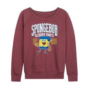 Women's - SpongeBob SquarePants - SpongeBob Slugger Pants Lightweight French Terry Wide Neck Long Sleeve Shirt - 1 of 4