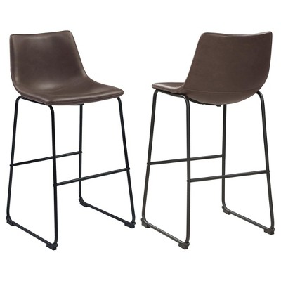 NicBex Counter Height Bar Stools Set of 2,Faux Leather Barstools with Backrest,Stool Chair with Footrest,Counter Stools for Island&Dining,Brown