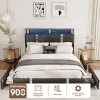 Full Upholstered Platform Bed Frame with 4 Drawers, Storage Headboard, LED Lights & Charging Station, Black - 3 of 4