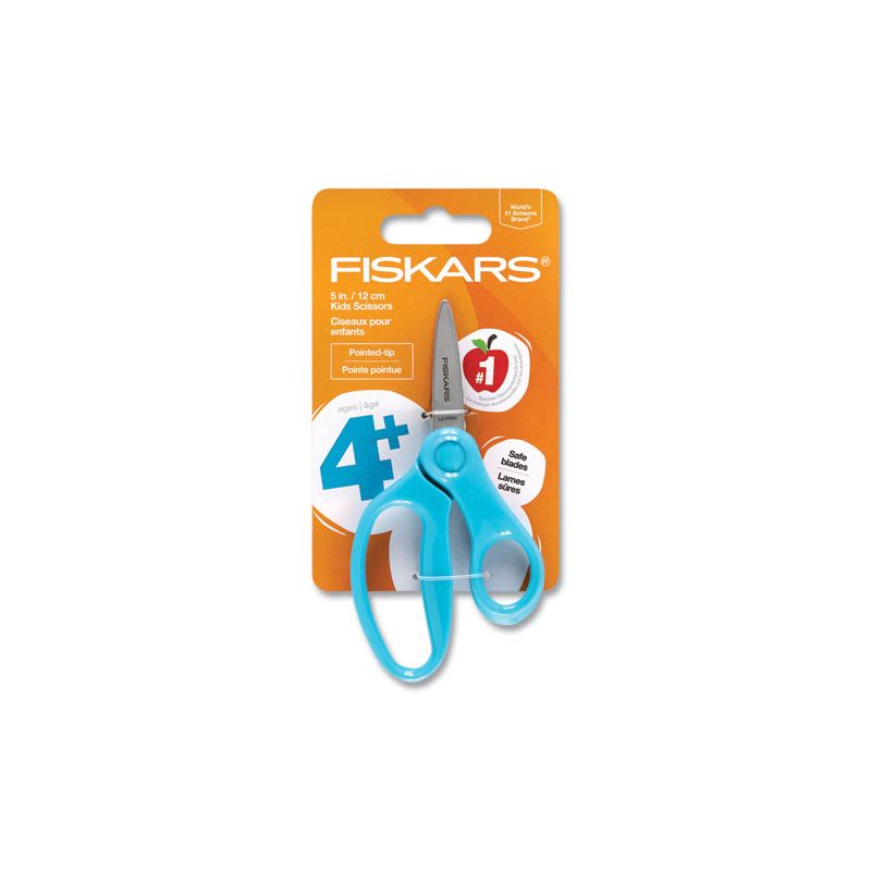Fiskars Kids Scissors, Pointed Tip, 5" Long, 1.75" Cut Length, Straight Handles, Randomly Assorted Colors, 5 of 8