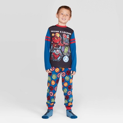 Boys Avengers 2pc Pajama Set With Socks Blue S Target