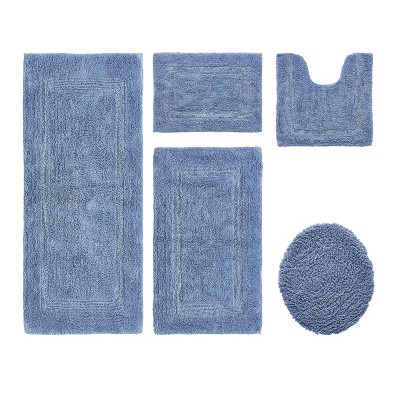 Lux Premium 100% Cotton Tufted Solid Reversible 5 PC Bath Rug Set – Ultra-Soft, Water-Absorbent, Durable, Machine Washable Bathroom Rug